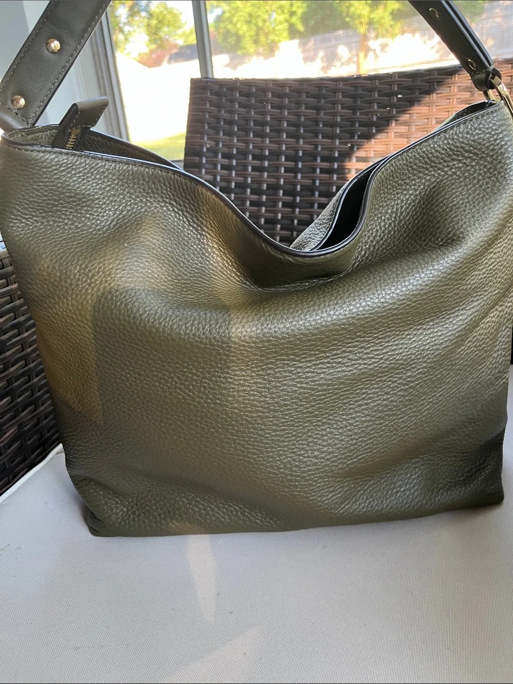 Michael Kors Olive Green Pebbled Leather Hobo Bag with Gold Hardware